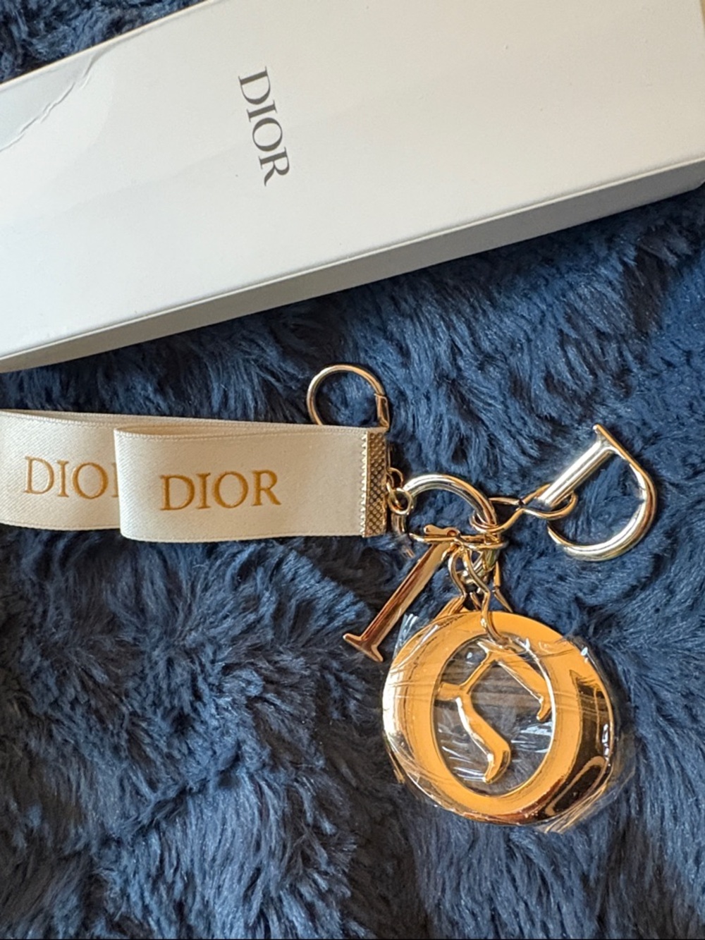 Dior Ivory Ribbon Key Charm with Gold-Tone Logo
